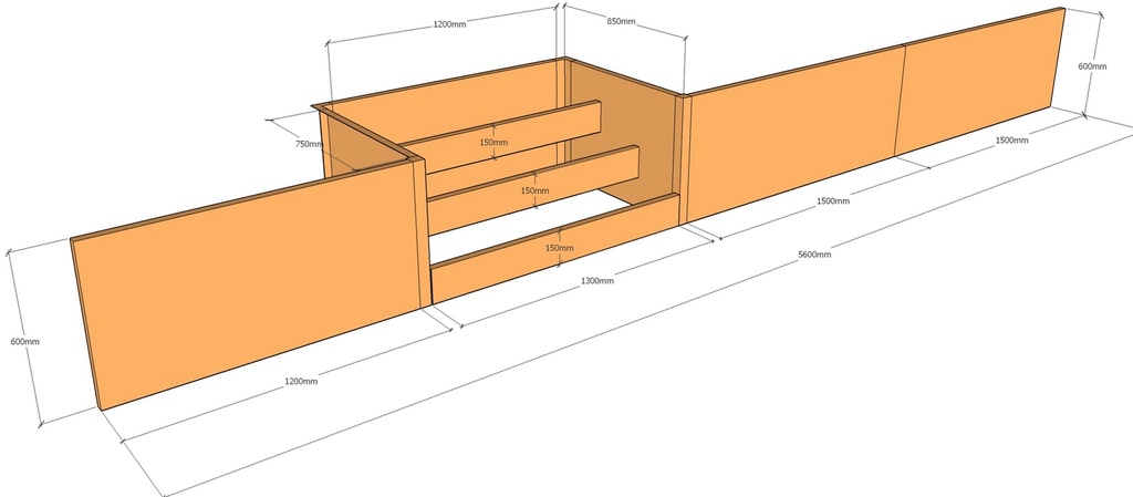 [CorRetSteKit5600-600-1300-v1] Retain wall 5.6m L x 600mm T 1300mm step