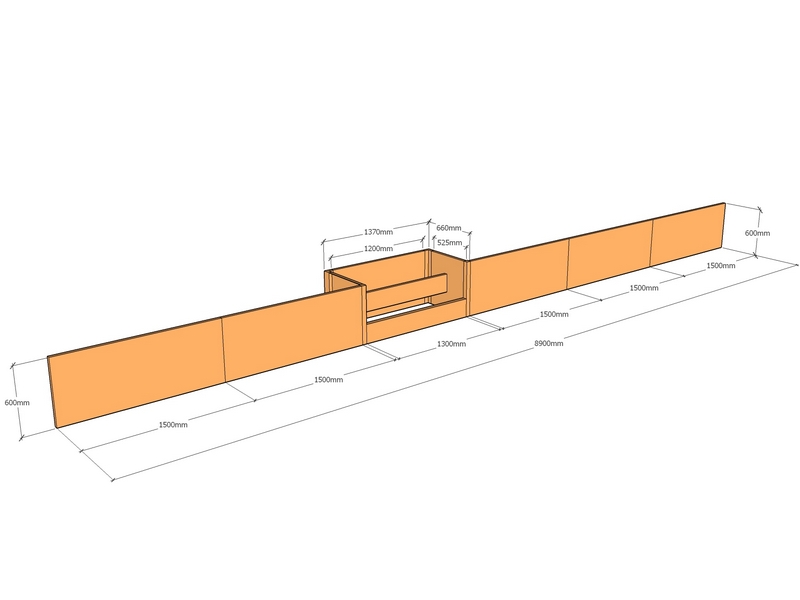[CorRetSteKit8900-600-1300-v1] Retain wall 8.9m L x 600mm T 1300mm step