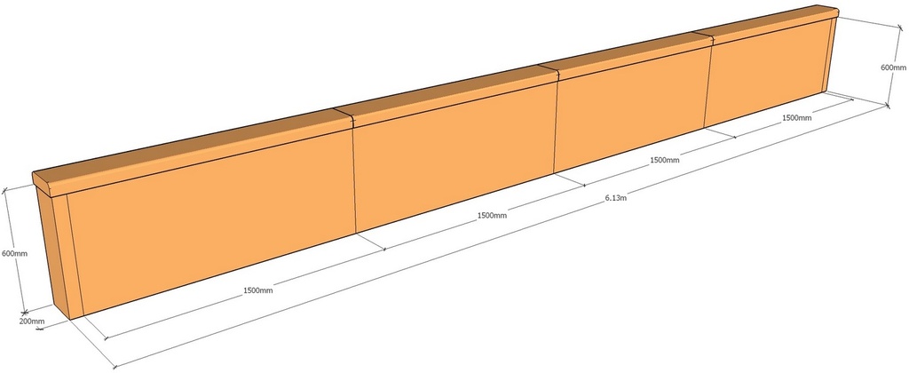 [CorRetKit6130-600-wtc-rnd] Retaining 6.13m x 600mm with round capping