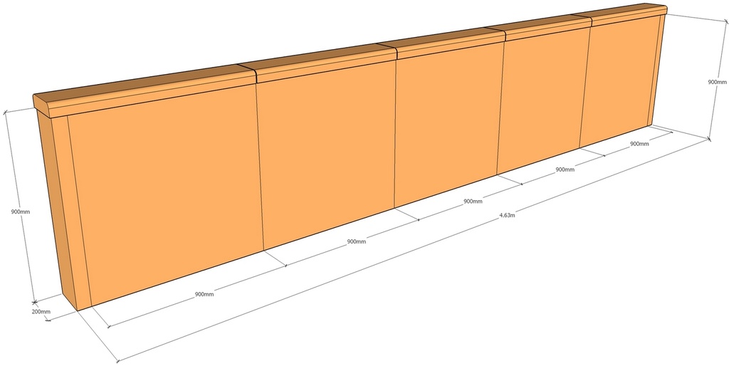 [CorRetKit4630-900-wtc-rnd] Retaining 4.63m x 900mm with round capping