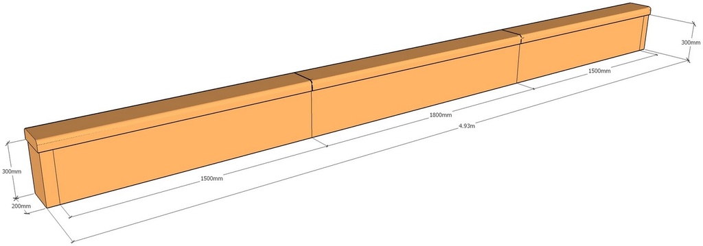 [CorRetKit4930-300-wtc-rnd] Retaining 4.93m x 300mm with round capping