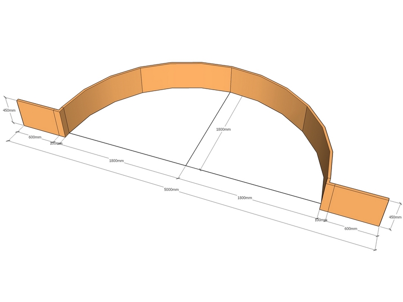 Retain wall Curv 5000 L x 1800rad 450mm T